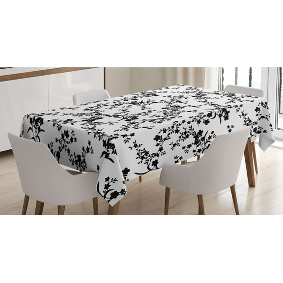 Ambesonne Floral Tablecloth Rectangular Table Cover, Baroque Blooms Vintage, 52"x70", Black and White