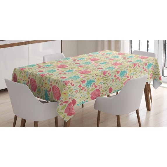 Ambesonne Floral Tablecloth Rectangular Table Cover, Blooming Spring Sprouts, 52"x70", Multicolor