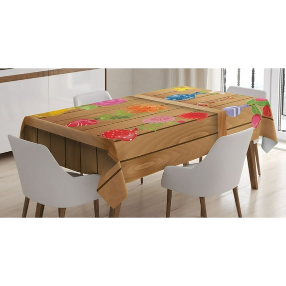 Ambesonne Floral Tablecloth Rectangular Table Cover, Cartoon Flowers in Vase, 52"x70", Multicolor