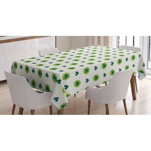 Ambesonne Floral Tablecloth Rectangular Table Cover, Clovers Green Dots Irish, 52"x70", Lime Green Dark Green