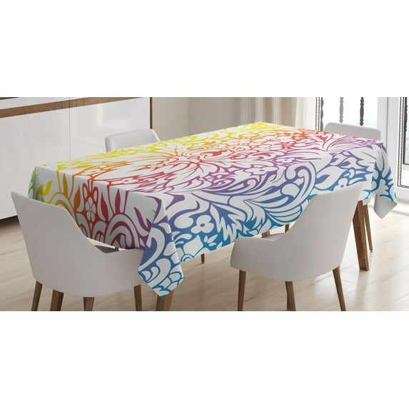 Ambesonne Floral Tablecloth Rectangular Table Cover, Colorful Damask Flowers, 52"x70", Multicolor