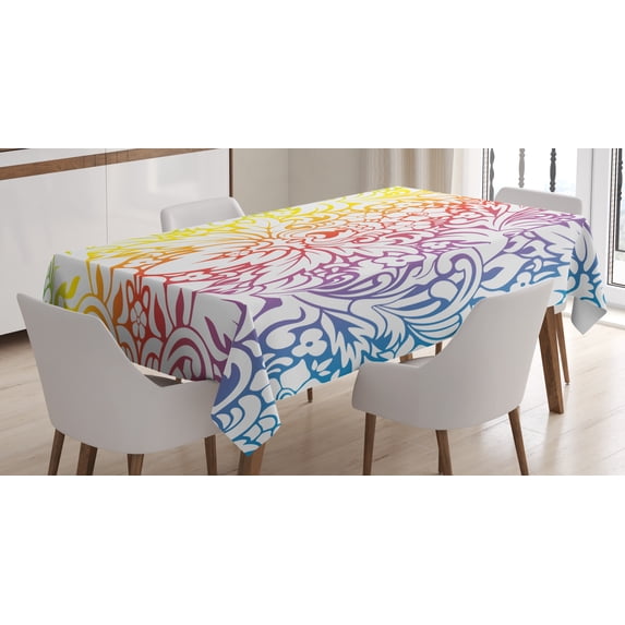 Ambesonne Floral Tablecloth Rectangular Table Cover, Colorful Damask Flowers, 60"x84", Multicolor