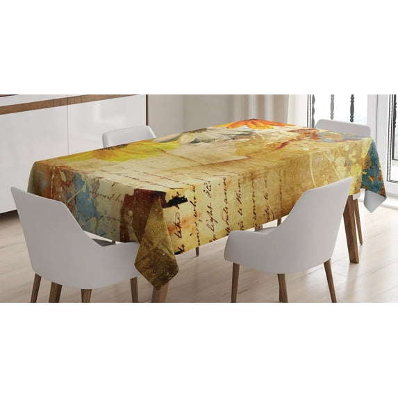 Ambesonne Floral Tablecloth Rectangular Table Cover, Flowers and Poetry Art, 52"x70", Multicolor