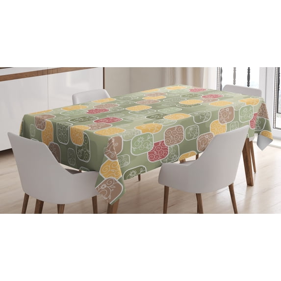 Ambesonne Floral Tablecloth Rectangular Table Cover, Geometric Squares Swirls, 52"x70", Multicolor