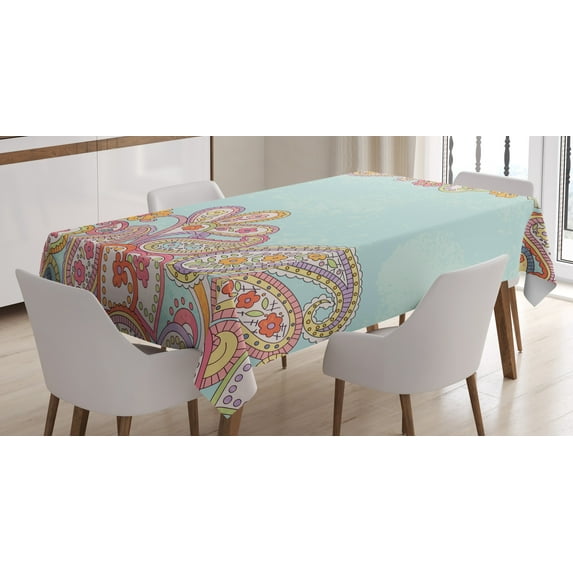 Ambesonne Floral Tablecloth Rectangular Table Cover, Hand Drawn Retro Paisley, 60"x84", Multicolor