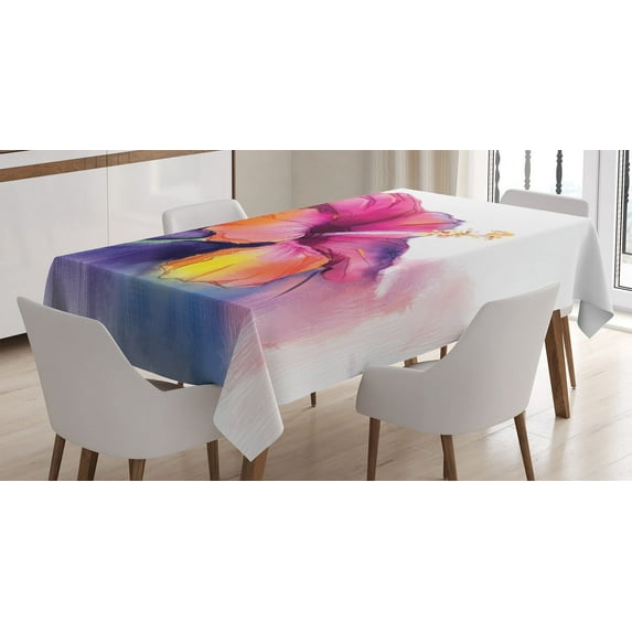 Ambesonne Floral Tablecloth Rectangular Table Cover, Hibiscus Flower Pastel, 60"x90", Multicolor