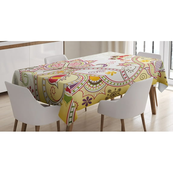 Ambesonne Floral Tablecloth Rectangular Table Cover, Oriental Flower Ornaments, 60"x90", Multicolor
