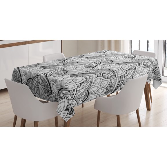 Ambesonne Floral Tablecloth Rectangular Table Cover, Paisley Petals, 60"x90", Black and White