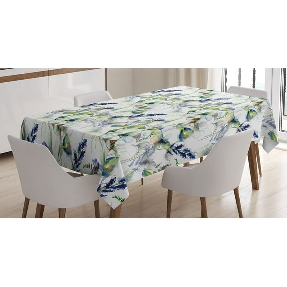 Ambesonne Floral Tablecloth Rectangular Table Cover, Pea Blossom Design, 60"x84", Green White Blue