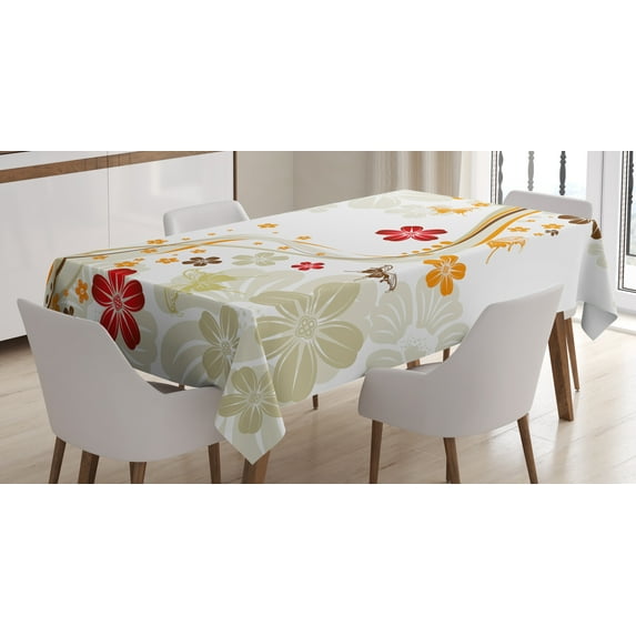 Ambesonne Floral Tablecloth Rectangular Table Cover, Swirling Florets Botany, 52"x70", Multicolor
