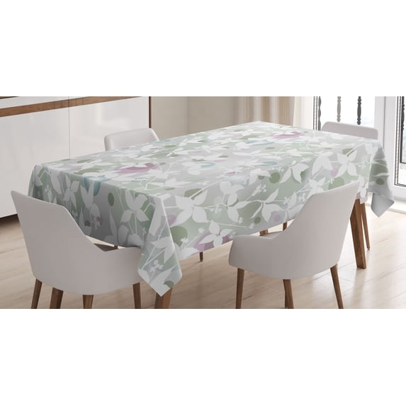 Ambesonne Floral Tablecloth Rectangular Table Cover, Vintage Seamless Pattern, 60"x90", White and Reseda Green