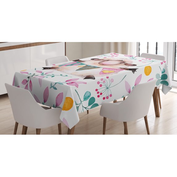 Ambesonne Floral Tablecloth Rectangular Table Cover, Watercolor Cartoon Sheep, 60"x90", Multicolor