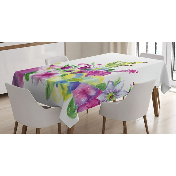 Ambesonne Floral Tablecloth Rectangular Table Cover, Watercolor Garden, 60"x84", Pink Green