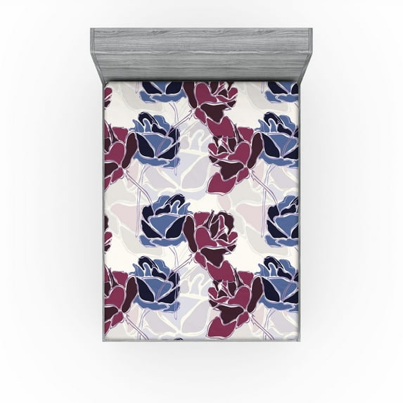 Ambesonne Floral Themed Fitted Sheet, Grunge Rose with Hues, California King, Pale Maroon Lavender Blue