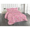 thumbnail image 1 of Ambesonne Floral Themed Quilted Bedspread Set 3 Pcs, Dreamy Watercolor Art, Twin, Mint Green Hot Pink Rose, 1 of 4