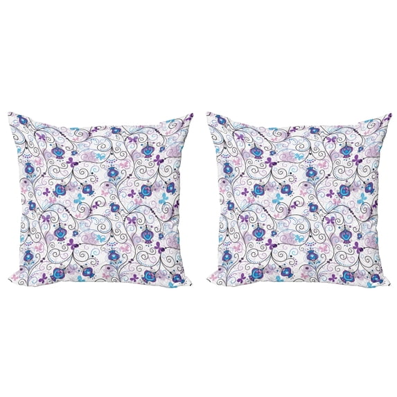 Ambesonne Floral Throw Pillow Cover 2 Pack, Abstract Butterflies Flowers, 18", Multicolor