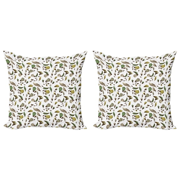 Ambesonne Floral Throw Pillow Cover 2 Pack, Autumn Nature Design, 18", Dark Brown Fern Green