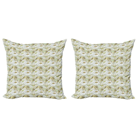 Ambesonne Floral Throw Pillow Cover 2 Pack, Autumn Season Chamomiles, 20", Coffee Multicolor