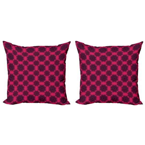 Ambesonne Floral Throw Pillow Cover 2 Pack, Baroque Roses Mandala, 20", Hot Pink Dark Purple