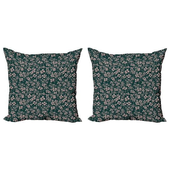 Ambesonne Floral Throw Pillow Cover 2 Pack, Bicolor Spring Meadow Flora, 18", Hunter Green Grey Pink