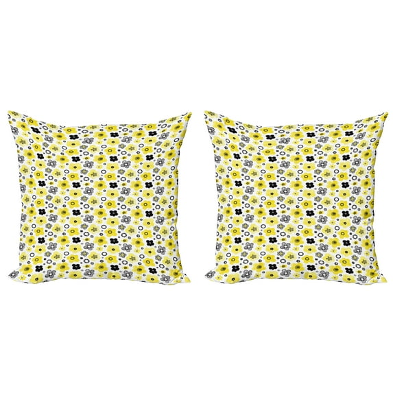 Ambesonne Floral Throw Pillow Cover 2 Pack, Bicolour Spring Flowers, 20", Yellow Indigo