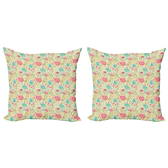 Ambesonne Floral Throw Pillow Cover 2 Pack, Blooming Spring Sprouts, 24", Multicolor