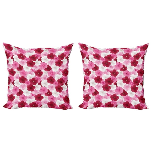 Ambesonne Floral Throw Pillow Cover 2 Pack, Blossom Common Mallow Flower, 18", Pink Raspberry White