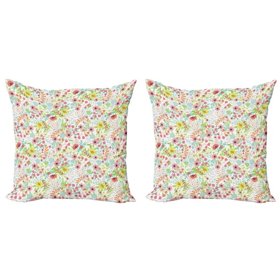 Ambesonne Floral Throw Pillow Cover 2 Pack, Blossoming Garden Art Design, 18", Multicolor