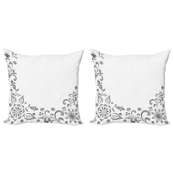 Ambesonne Floral Throw Pillow Cover 2 Pack, Botanical Sketchy Bouquet, 20", Black White
