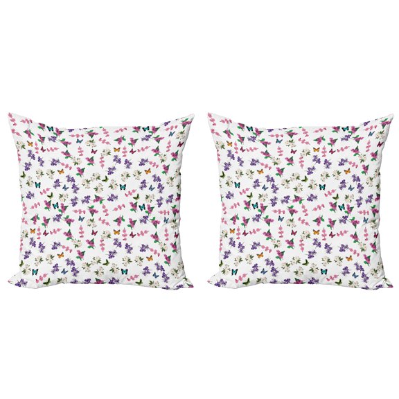 Ambesonne Floral Throw Pillow Cover 2 Pack, Bouquet of Spring Flowers, 16", Multicolor