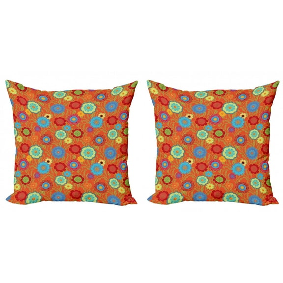 Ambesonne Floral Throw Pillow Cover 2 Pack, Colorful Abstract Concept, 18", Burnt Orange Multicolor