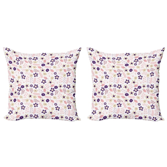 Ambesonne Floral Throw Pillow Cover 2 Pack, Dahlia and Chrysanthemum, 16", Purple Coral and Cream