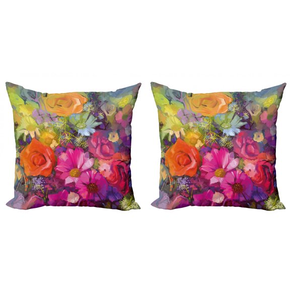 Ambesonne Floral Throw Pillow Cover 2 Pack, Daisies Peony Gerbera, 20", Multicolor