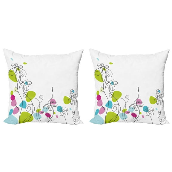 Ambesonne Floral Throw Pillow Cover 2 Pack, Daisies Spring Florets, 20", Multicolor