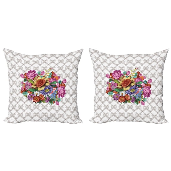Ambesonne Floral Throw Pillow Cover 2 Pack, Damask Pattern Bouquet, 24", Multicolor