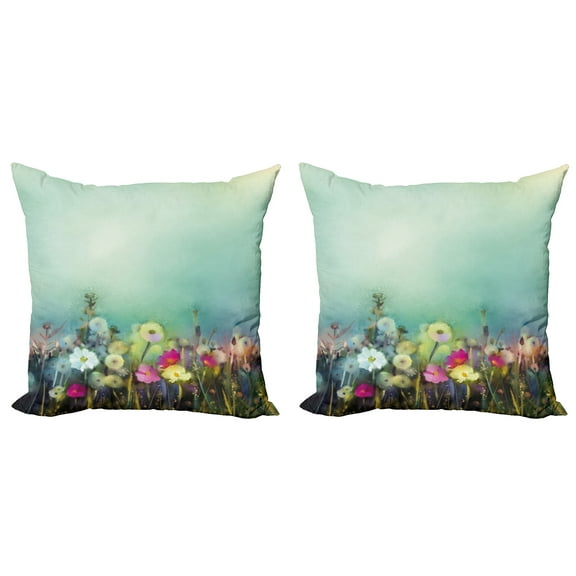 Ambesonne Floral Throw Pillow Cover 2 Pack, Dandelion Daisy Poppy, 18", Multicolor