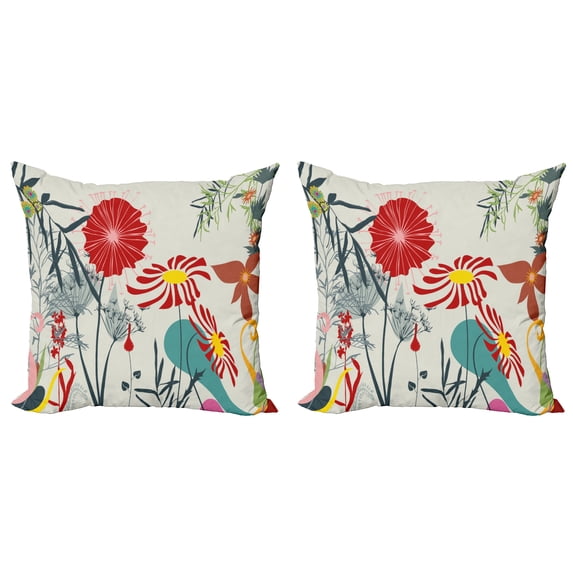 Ambesonne Floral Throw Pillow Cover 2 Pack, Dandelions Garden Botany, 18", Multicolor