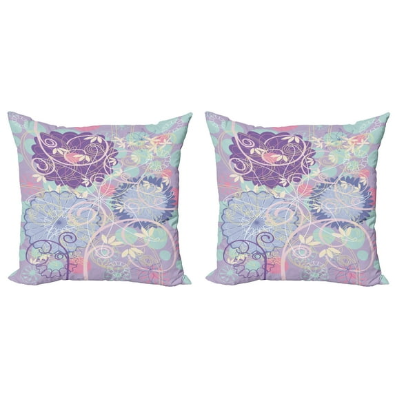 Ambesonne Floral Throw Pillow Cover 2 Pack, Dandelions Leaves Swirls, 16", Multicolor