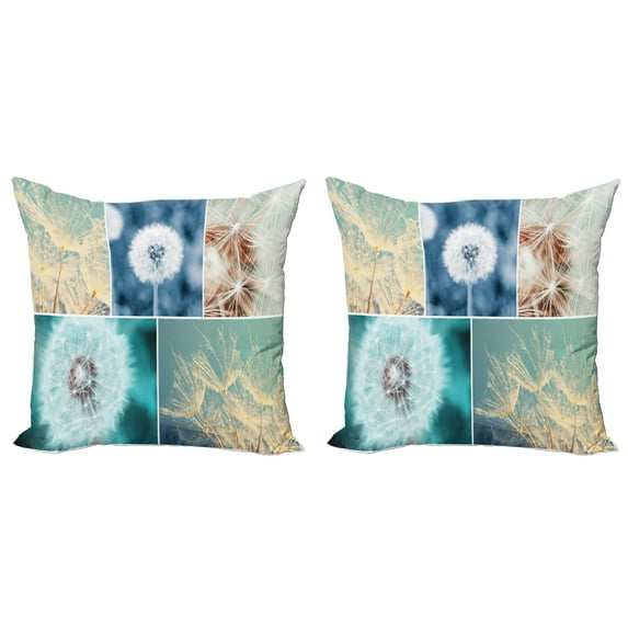 Ambesonne Floral Throw Pillow Cover 2 Pack, Dandelions Nature Nature Art, 20", Blue