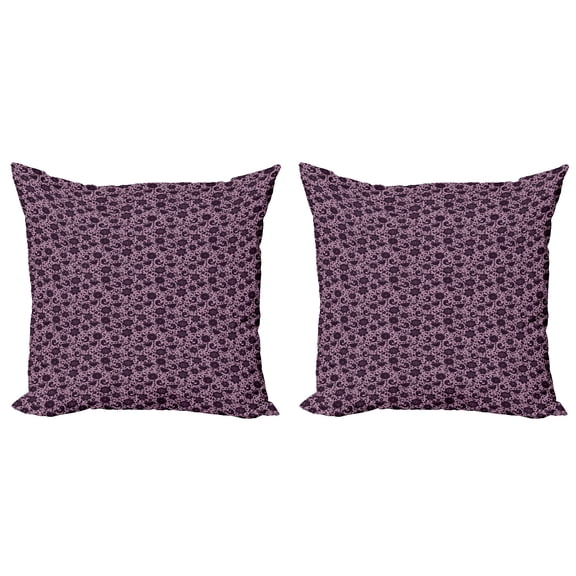Ambesonne Floral Throw Pillow Cover 2 Pack, Doodle Nature Birds, 18", Lilac and Plum