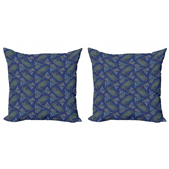 Ambesonne Floral Throw Pillow Cover 2 Pack, Droplet Motif, 24", Dark Blue Green