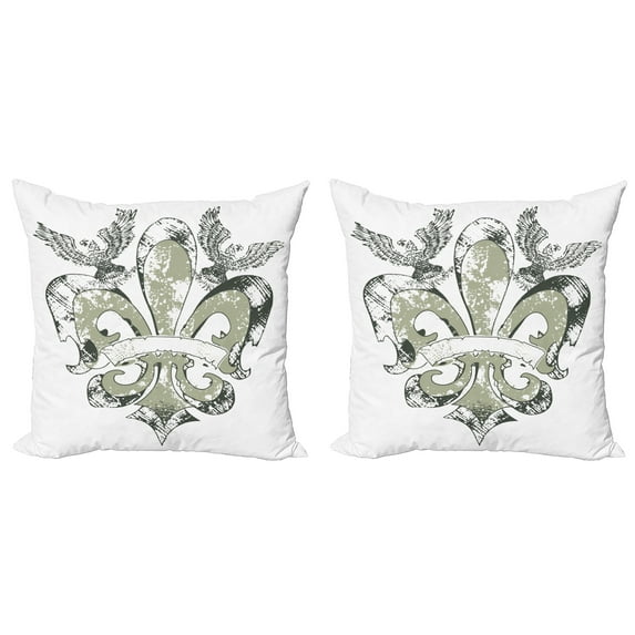 Ambesonne Floral Throw Pillow Cover 2 Pack, Eagle Emblem Victorian, 18", Tan White