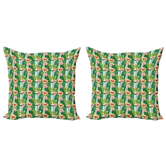 Ambesonne Floral Throw Pillow Cover 2 Pack, Exotic Hawaiian Botanic, 24", Multicolor