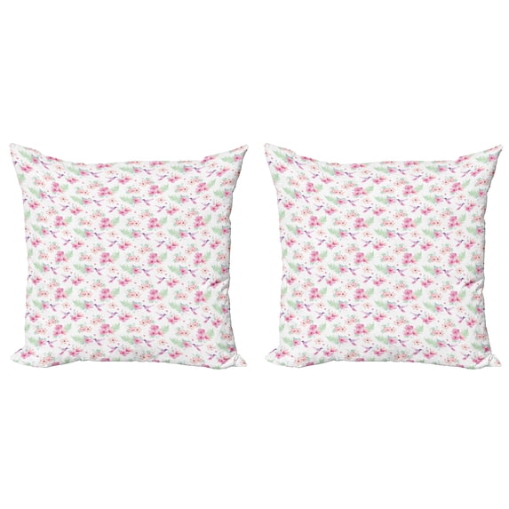 Ambesonne Floral Throw Pillow Cover 2 Pack, Flappy Hummingbirds, 24", Multicolor