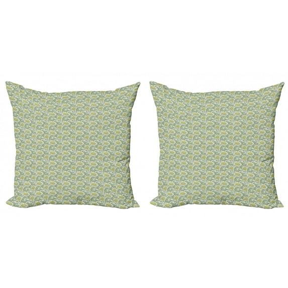 Ambesonne Floral Throw Pillow Cover 2 Pack, Flourishing Foliage, 20", Pale Yellow Pale Green