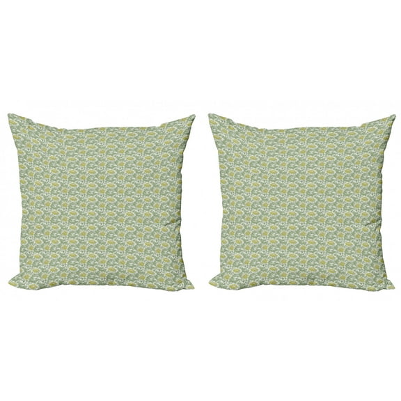 Ambesonne Floral Throw Pillow Cover 2 Pack, Flourishing Foliage, 24", Pale Yellow Pale Green