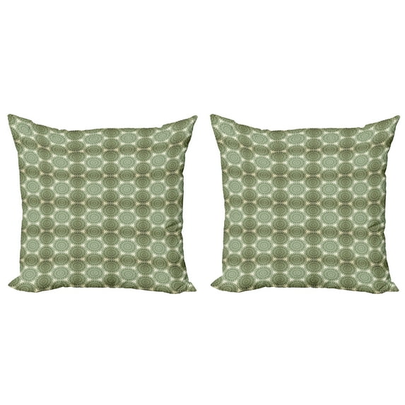 Ambesonne Floral Throw Pillow Cover 2 Pack, Flourishing Round Elements, 16", Eggshell Olive Green