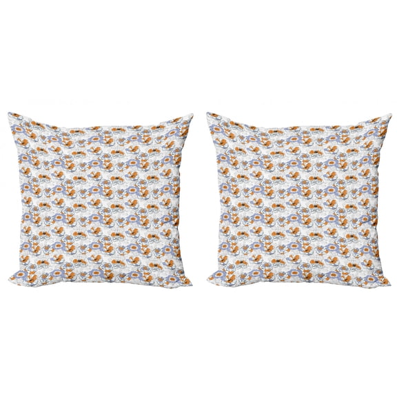 Ambesonne Floral Throw Pillow Cover 2 Pack, Flourishing Spring Flowers, 24", Lavender Blue Orange