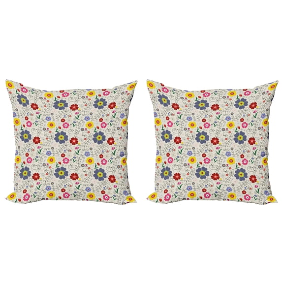 Ambesonne Floral Throw Pillow Cover 2 Pack, Flower Butterfly Pattern, 20", Multicolor