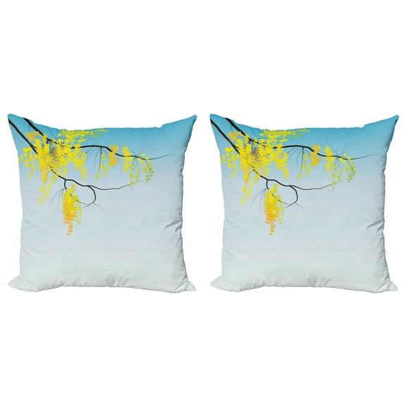 Ambesonne Floral Throw Pillow Cover 2 Pack, Flowers Bud Blossom Art, 16", Yellow Brown Blue